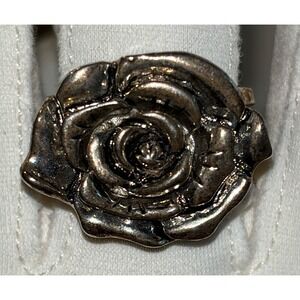 Vintage Style Silver Tone Rose Flower Statement Ring Split Shank Band Size 7.75